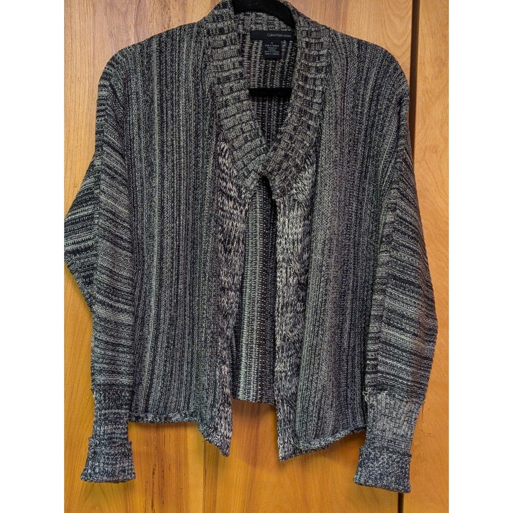 Vintage Calvin Klein Jeans Cardigan Shawl Collar Cable Knit Size M Gray Marled